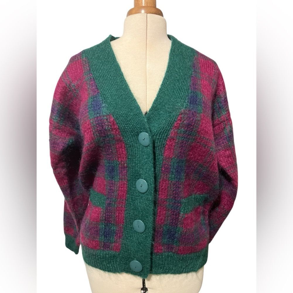 Northern Isles Sweater Size M Plaid Fuzzy Mohair Cardigan